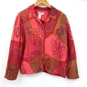 Vintage Creek Jacket Women‎ PL Large Pink Red Patchwork Embroidery Boho